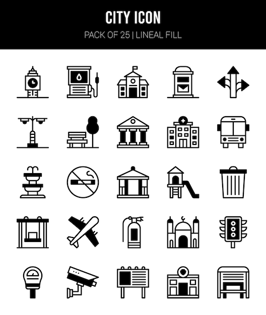 25 City Lineal Fill icons Pack vector illustration