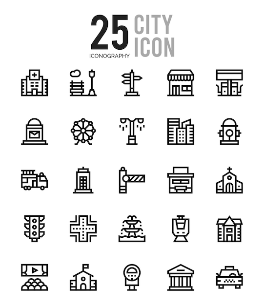 25 City Lineal Kleur pictogram pakket vector illustratie