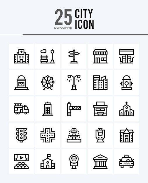 25 City Outline iconen Pack vector illustratie