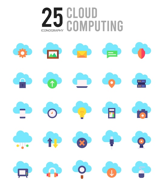 25 Cloud Computing Flat icon pack vectorillustratie