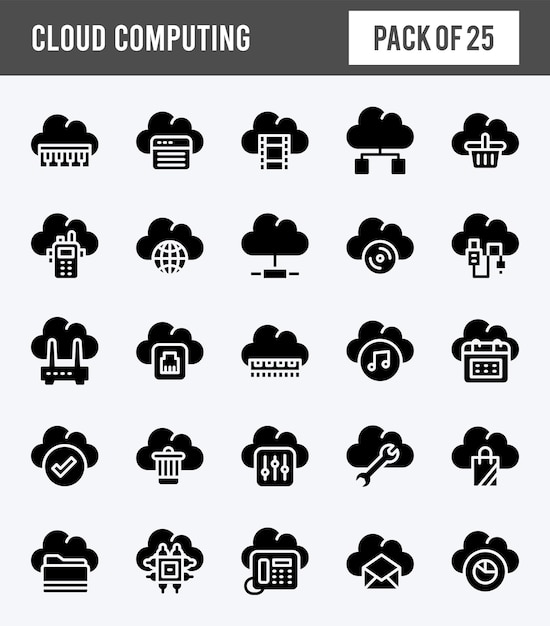 Vector 25 cloud computing glyph icon pack vector illustratie