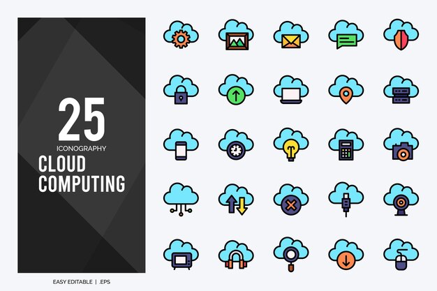 25 Cloud Computing Lineal Color icon pack vector illustration