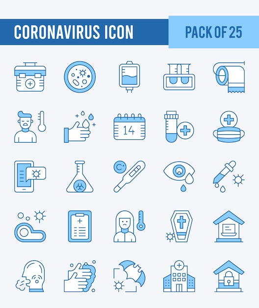 25 コロナウイルス 2 色アイコン パックのベクトル図