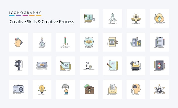 Vector 25 creative skills and creative process line filled style icon pack vector iconography illustration