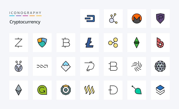 25 cryptocurrency line filled style icon pack