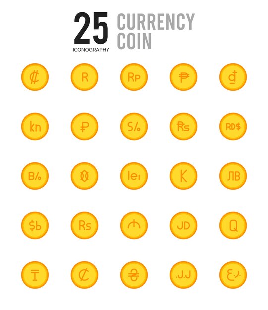 Vector 25 currency coin flat icon pack vector illustration