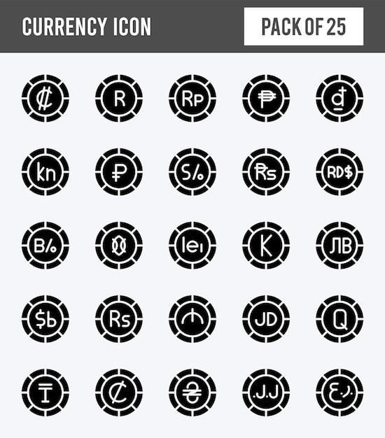 25 Currency Coin Glyph icon pack vector illustration