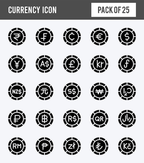 25 Currency Coin Glyph icon pack vector illustration