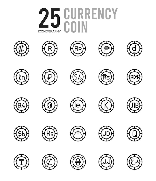 Vector 25 currency coin lineal color icon pack vector illustration