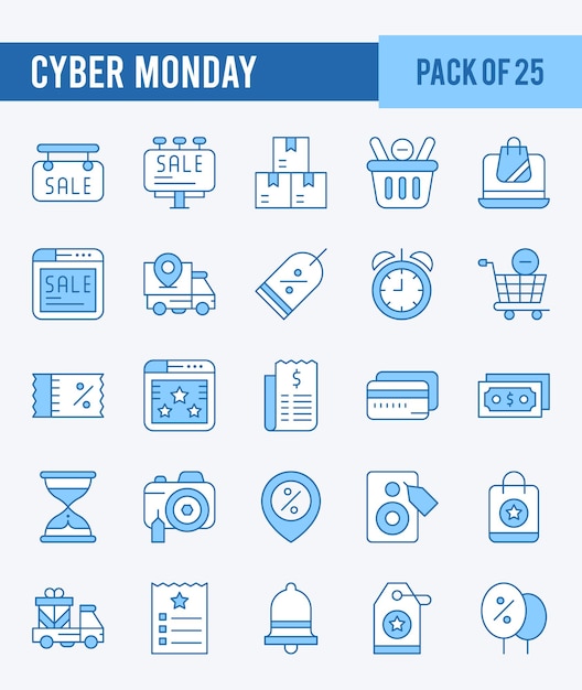 25 cyber monday lineal color icon pack векторная иллюстрация