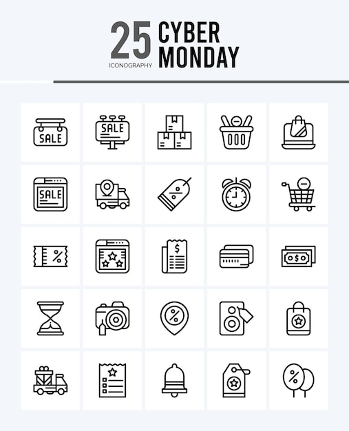 25 иконок Cyber Monday Outline Пакет векторных иллюстраций