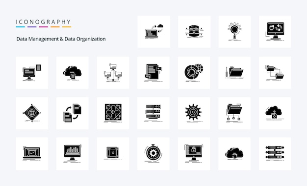 Vector 25 data management and data organization solid glyph icon pack vector icons illustration