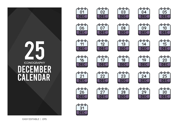 25 December Kalender Lineal Color icon pack vector illustratie