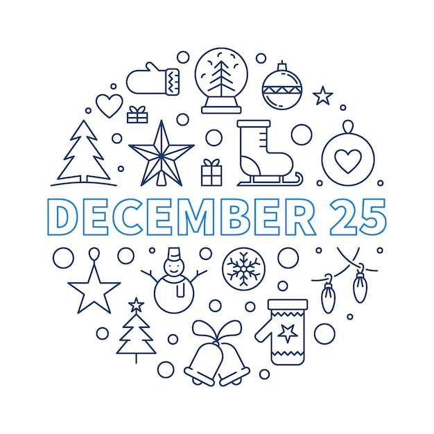 25 december lijnillustratie - Merry Christmas-concept