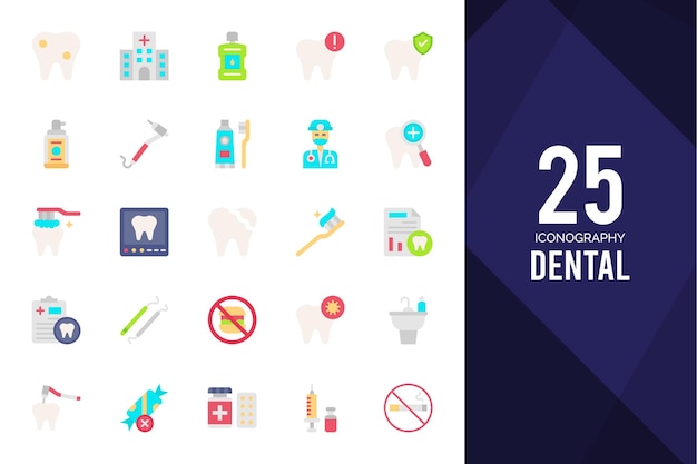 25 Dental Flat icons pack vector illustration