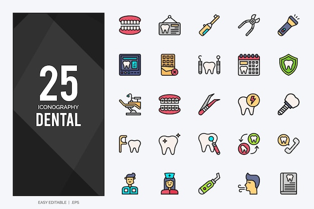 25 Dental Lineal Color icons pack vector illustration