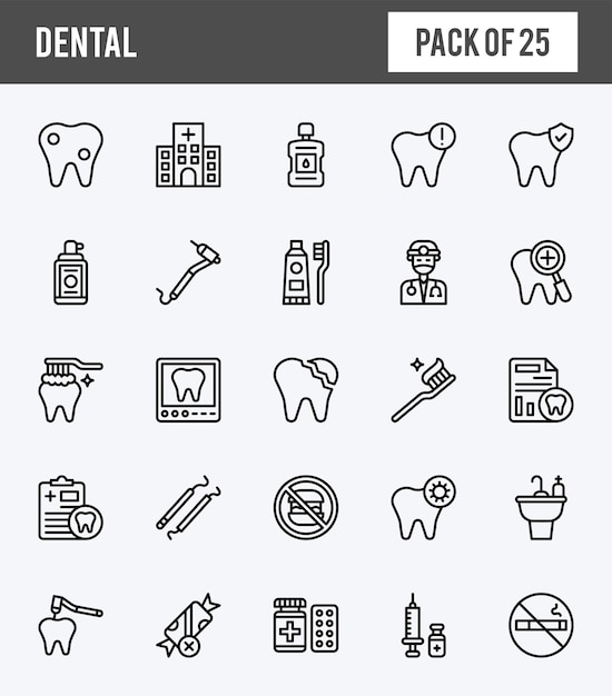 25 Dental Lineal Expanded icons pack vector illustration