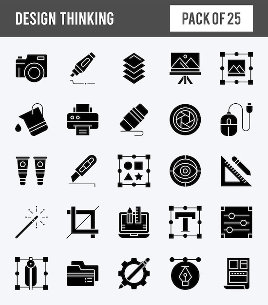 25 Design Thinking Glyph icon pack vector illustration