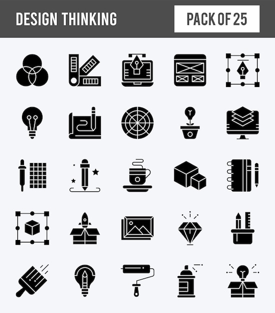 25 Design Thinking Glyph 아이콘 팩 벡터 그림