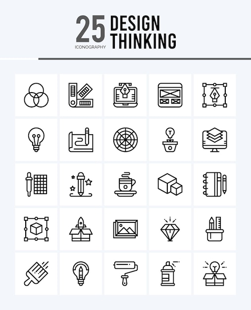 25 Design Thinking Outline icons Pack vector illustration