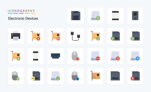 25 devices flat color icon pack