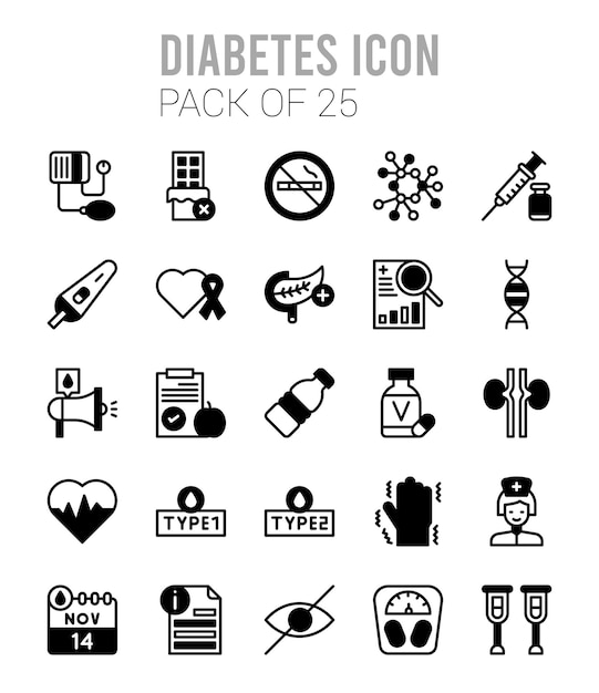 Vector 25 diabetes lineal fill icons pack vector illustration