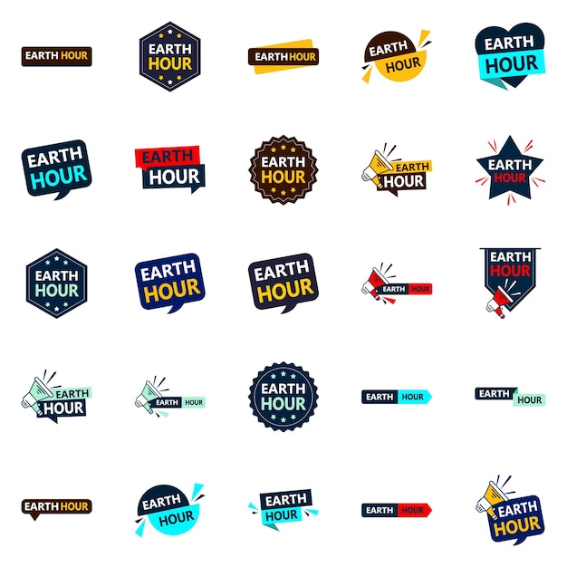 25 Distinctive Vector Designs in the Earth Hour Bundle Perfect for Green Marketing and Branding