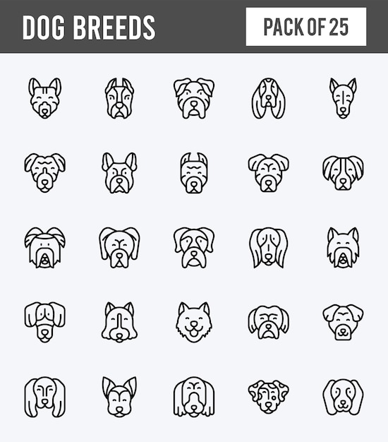 25 Dog Breeds Lineal Expanded icons pack vector illustration