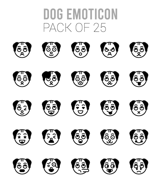 25 Dog Emoticon Lineal Fill icons Pack vector illustration