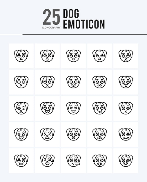 25 значков Dog Emoticon Outline Пакет векторных иллюстраций