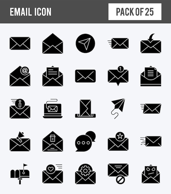 25 E-mail Glyph icon pack vector illustratie