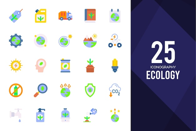 25 Ecologie plat pictogrammen pakken vectorillustratie