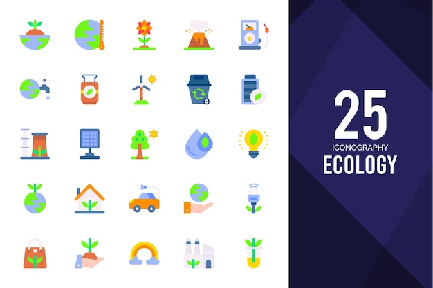 25 Ecologie plat pictogrammen pakken vectorillustratie