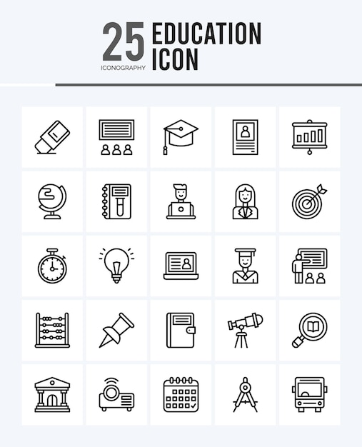 Vector 25 education lineal fill icons pack vector illustration