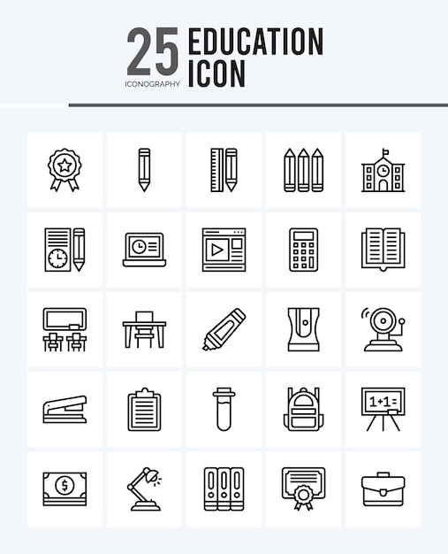 Vector 25 education lineal fill icons pack vector illustration