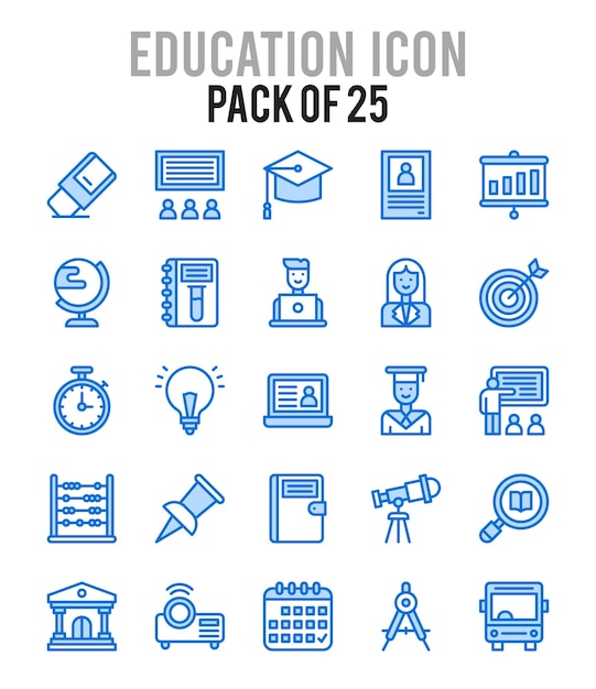 Vector 25 education two color icons pack vector illustration