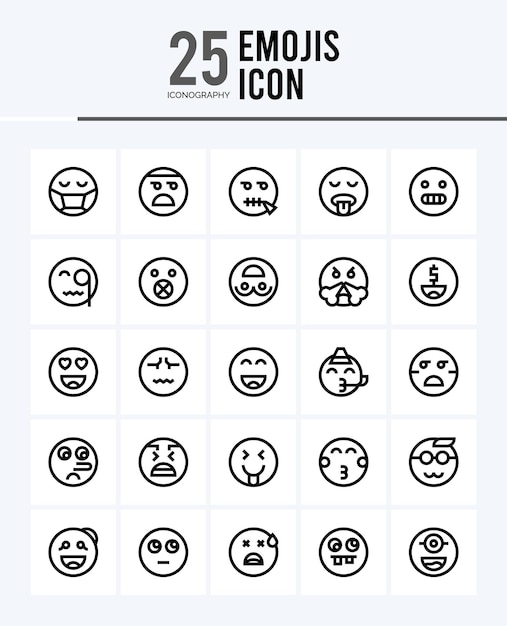 25 Emoji's Overzicht iconen Pack vector illustratie