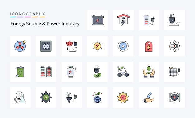 25 energy source and power industry line filled style icon pack vector iconography illustration