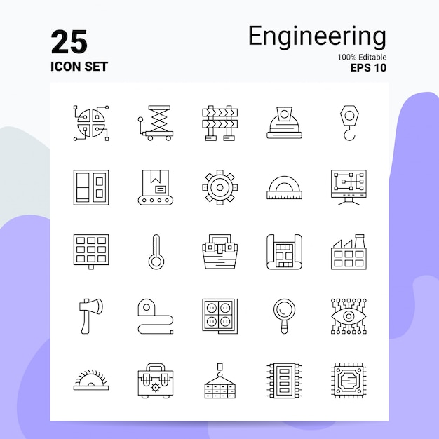 25 Engineering Icon Set Bedrijfslogo Concept Ideeën Lijn pictogram