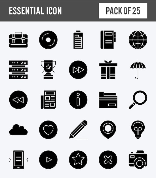 25 Essential Glyph icon pack vector illustration