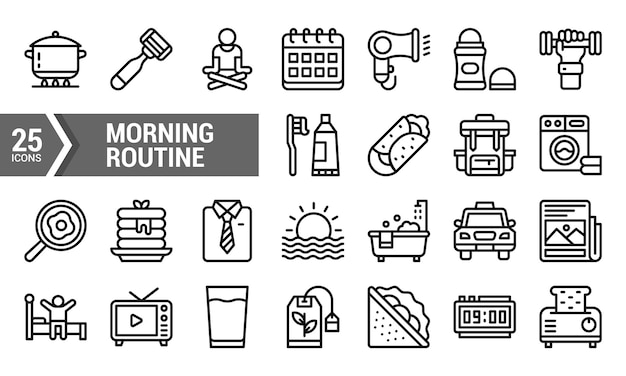 25 essential morning routine icons for your design projects