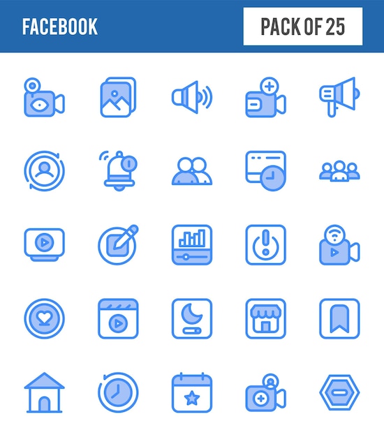 25 Facebook Two Color icons pack vector illustration