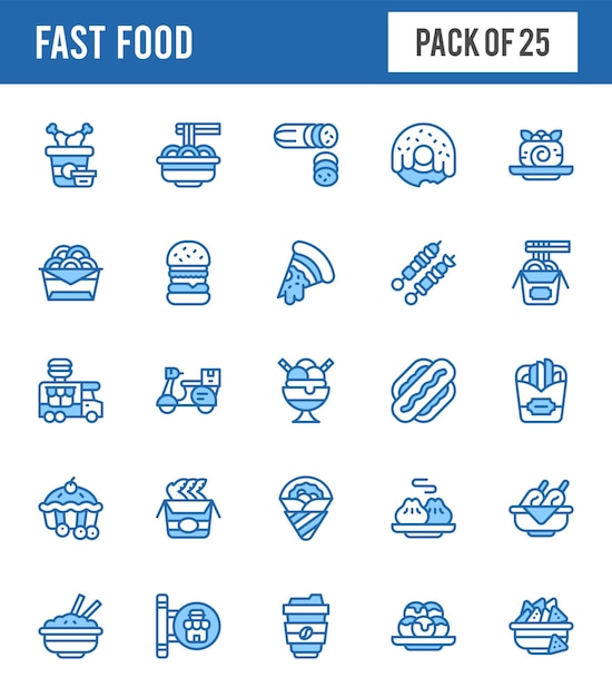 25 illustrazioni vettoriali del pacchetto di icone fast food a due colori