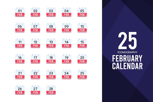 25 februari Calendar Flat icon pack vector illustratie