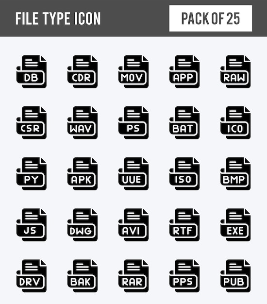 ベクトル 25 ファイル タイプ グリフ アイコン パック ベクトル イラスト