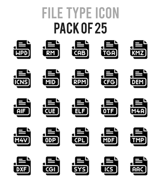 Vector 25 file type glyph icon pack vector illustration