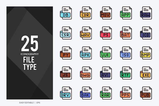 25 File Type Lineal Color icon pack vector illustration