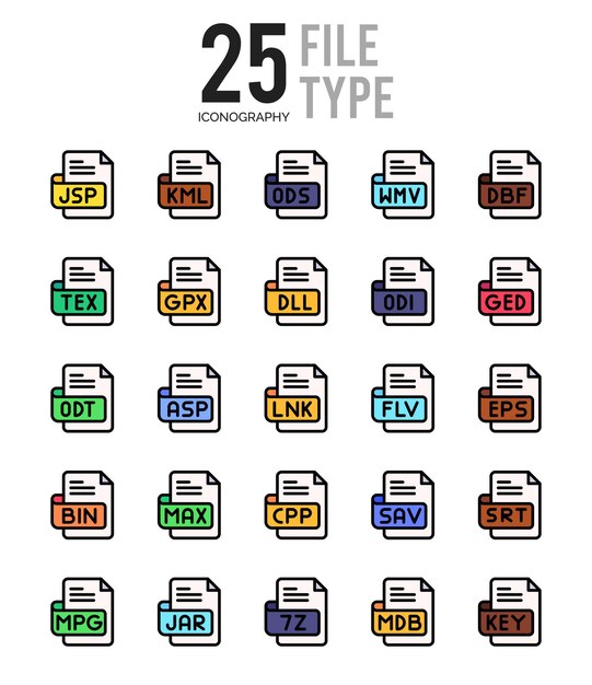 Vector 25 file type lineal color icon pack vector illustration