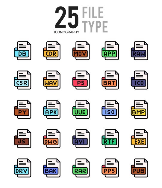 Vector 25 file type lineal color icon pack vector illustration