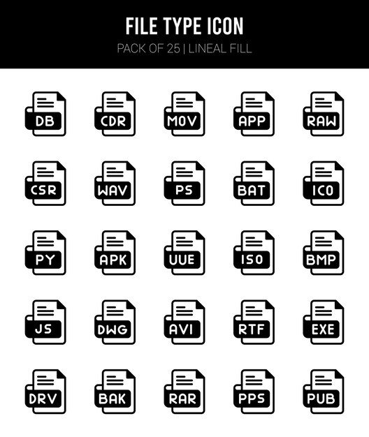 Vector 25 file type lineal fill icons pack vector illustration